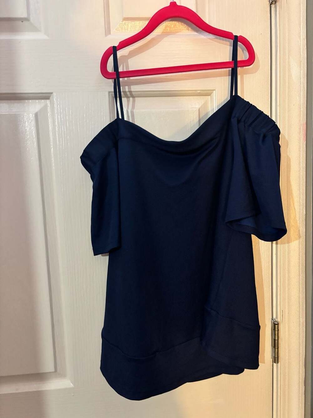 Essentials Navy Blue Off The Shoulder Drape Short Sleeve Top XL
